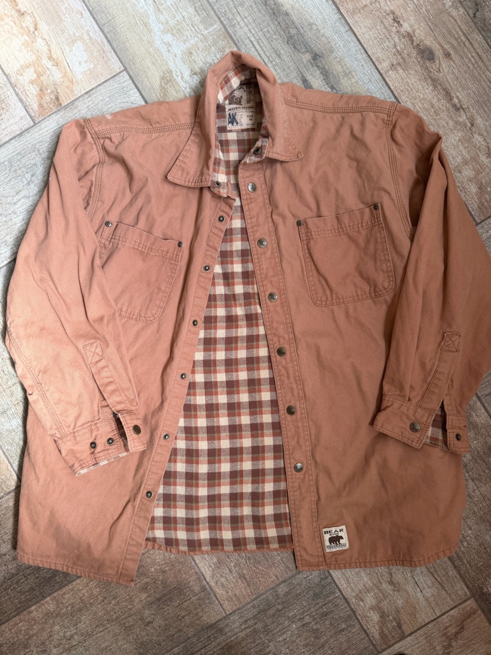 Men's Lightweight Terracotta Shirt Jacket with Plaid Lining